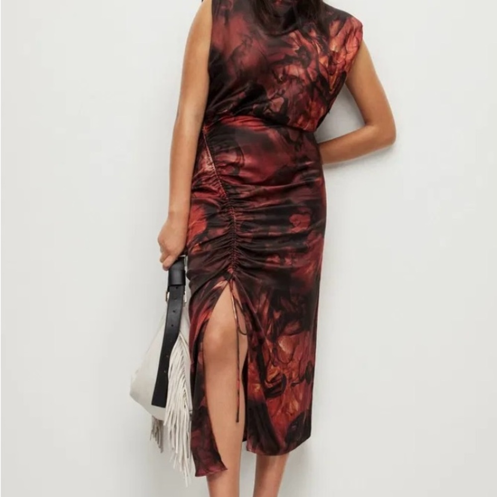 All Saints Asymmetrical Red and Black Dress